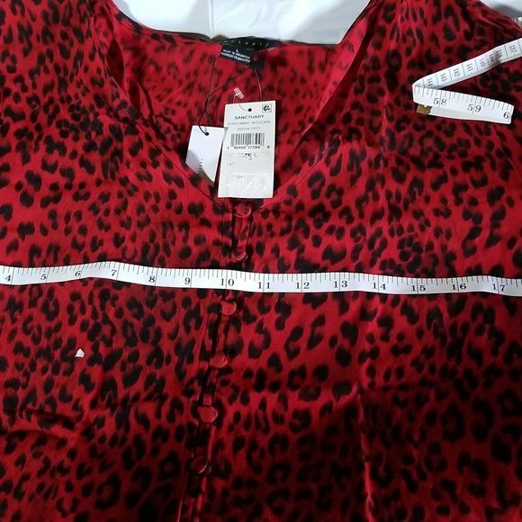 Sanctuary Womens Farrah Printed Hi-Low Button-Down Top Red L - Picture 8 of 9